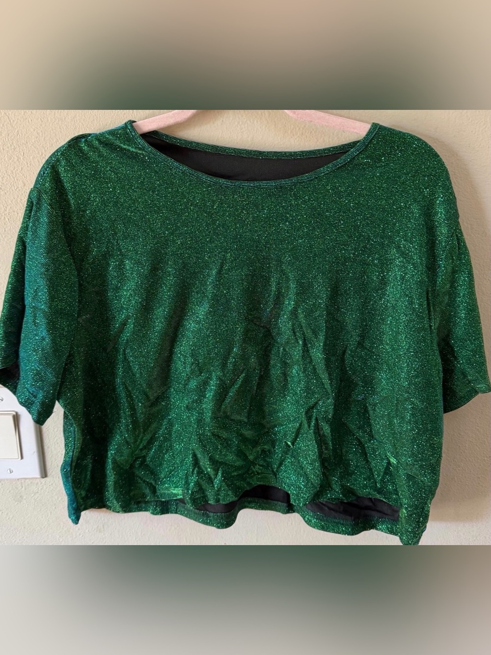 SHEIN Emerald Green Glitter Cropped Tee